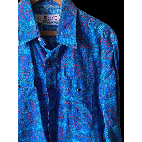 Vintage H BAR C Western Cowboy Button Up Shirt Size 15 1/2 California Ranchwear